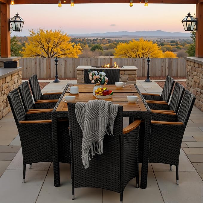 Greesum 9 Pieces Outdoor Patio Dining Set, Conversation Sets with 1 Table and...