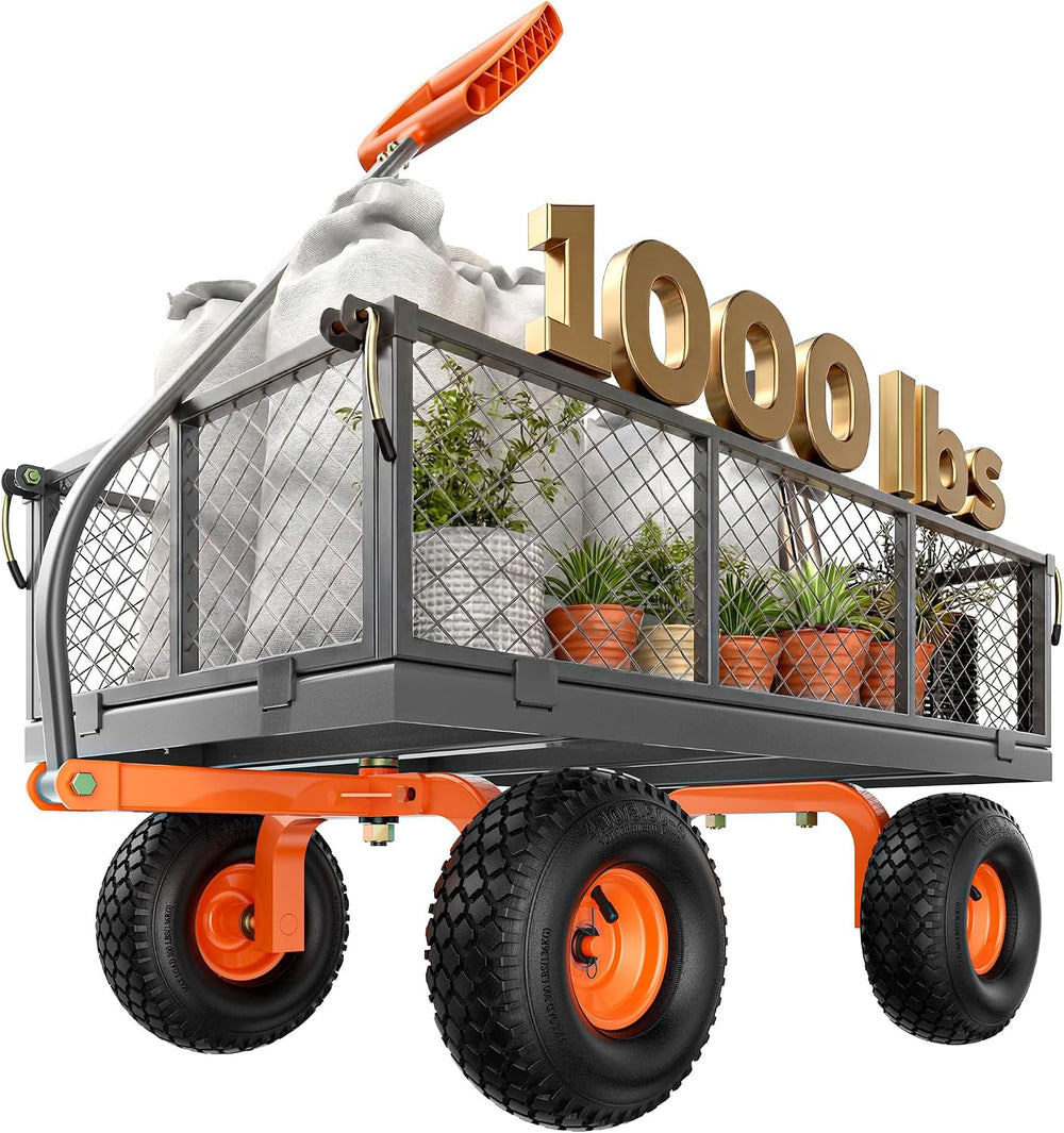 Etoolab Steel Garden Cart 1000 Lbs Capacity with 10" All Terrain Tires