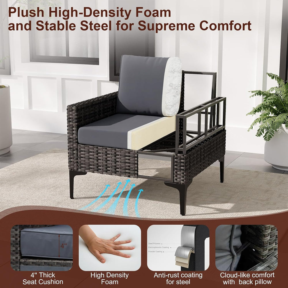 4-Piece Patio Furniture Set,Outdoor Wicker Patio Conversation Set with Temper...