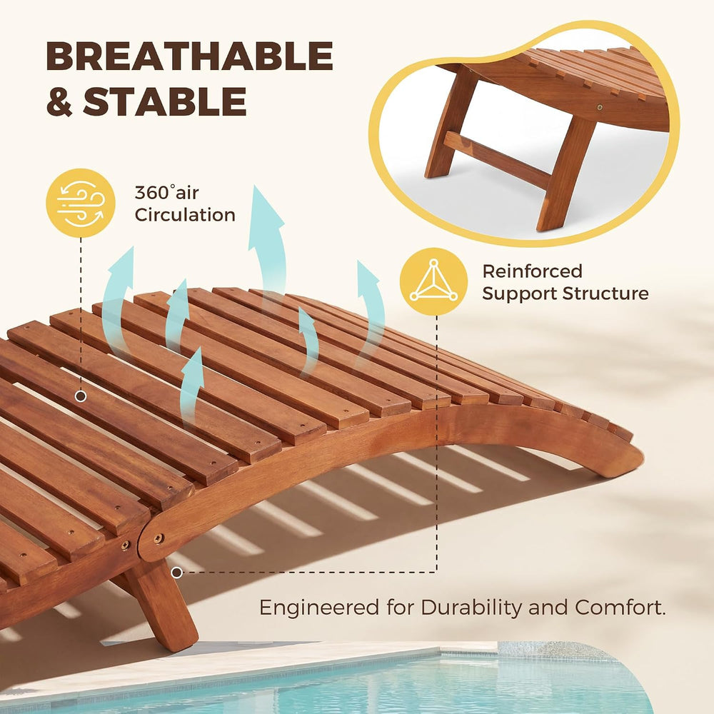 Flamaker Lounge Chair Outdoor Acacia Wood with Side Handle (2 Pieces)