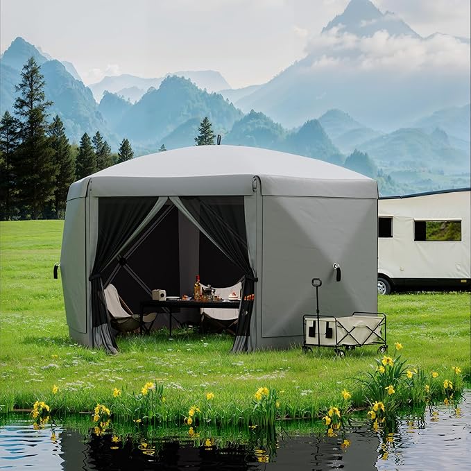 13x13FT 6-Sided Pop Up Gazebo Tent，One-Push Setup Canopy Tent with Removable ...