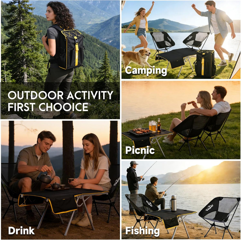 Camping Backpack - Aviation Aluminum Table Frame + 2 Folding Camping Chairs,+...
