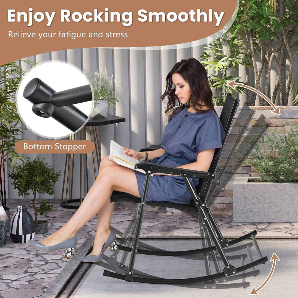 Tangkula Folding Rocking Chairs Set of 2, Patio Rockers with Breathable Seat ...