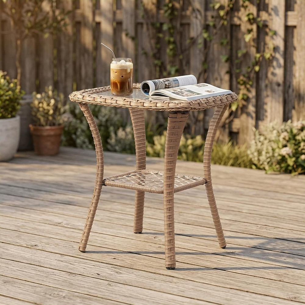 Belord Small Outdoor Side Table - 50 LBS Weight Capacity Wicker Side Table wi...