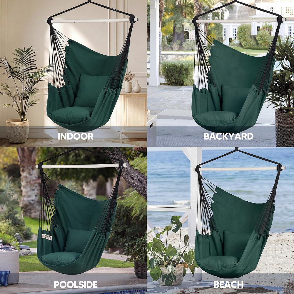 SUNCREAT Hammock Chair Hanging Rope Swing Seat-Max 450lbs Capacity, Green