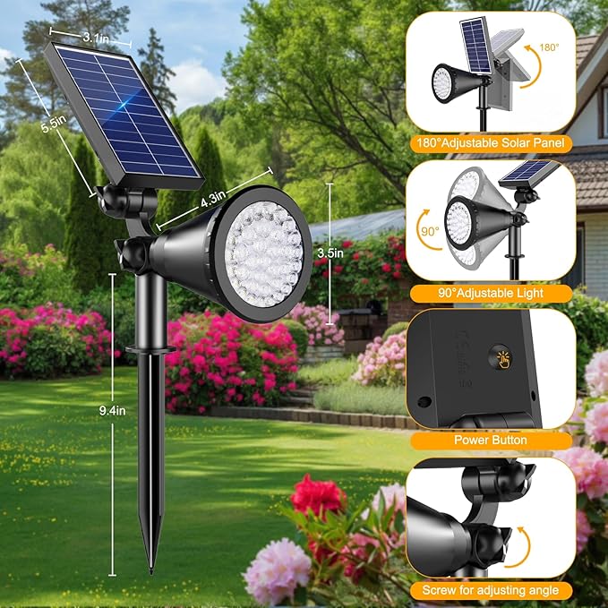 Solar Lights Outdoor Waterproof, 36 LEDs Adjustable Solar Spot Lights Outdoor...