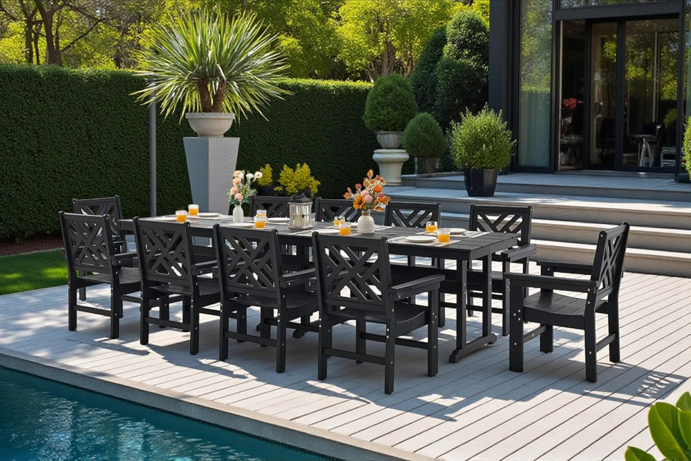12 Piece HDPE Outdoor Dining Set for 10, Patio HDPE Furniture Set with 2 Tabl...
