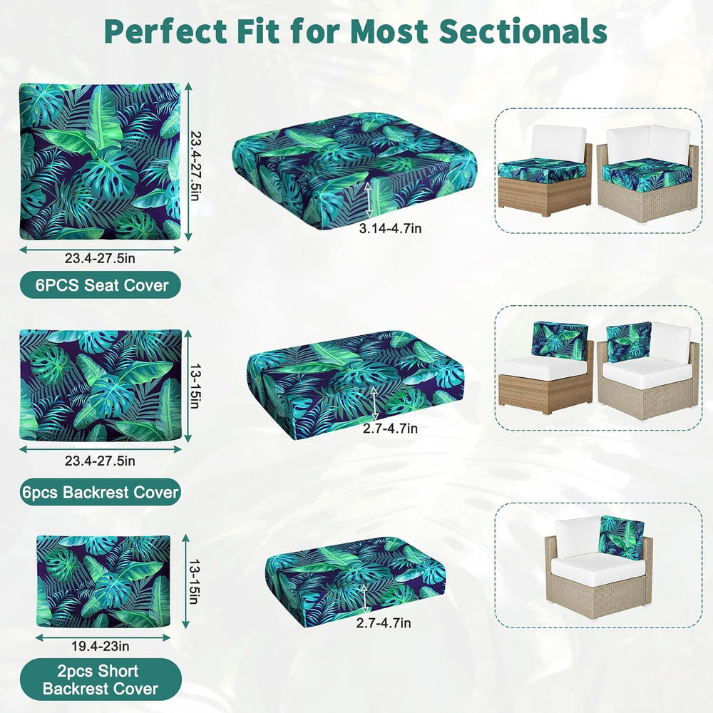 14 Pieces Outdoor Cushion Covers, 6-Seat Couch Sectional Slipcovers