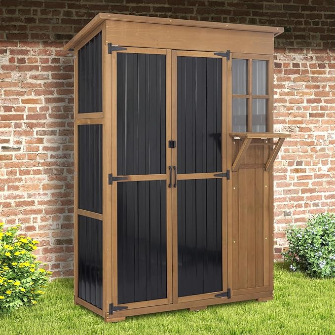 51" L Outdoor Storage Cabinet Waterproof with Shelves, Outside Storage S...