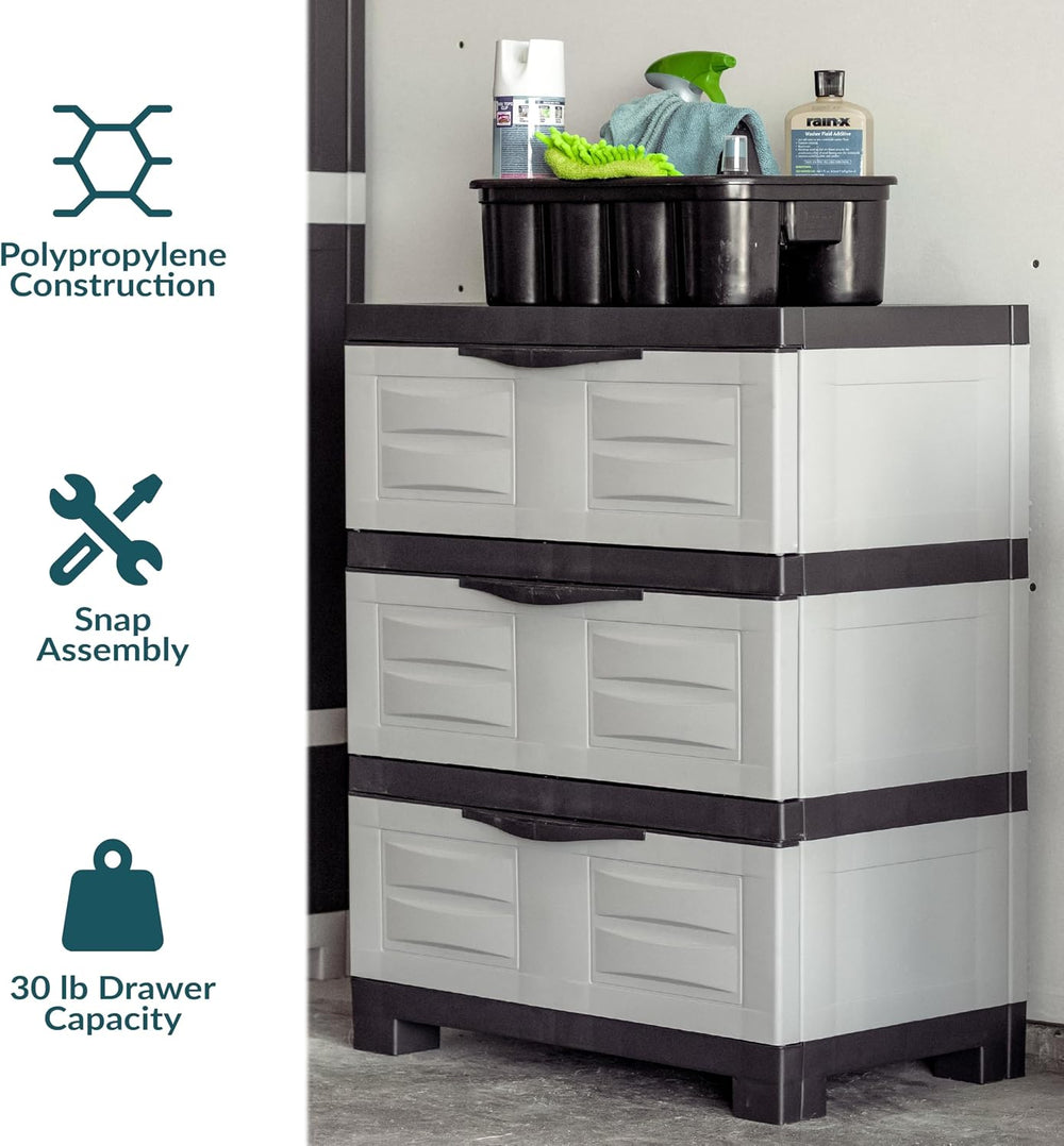 Sunnydaze 29.5" 3-Tier Heavy Duty Garage Storage Drawers, Gray