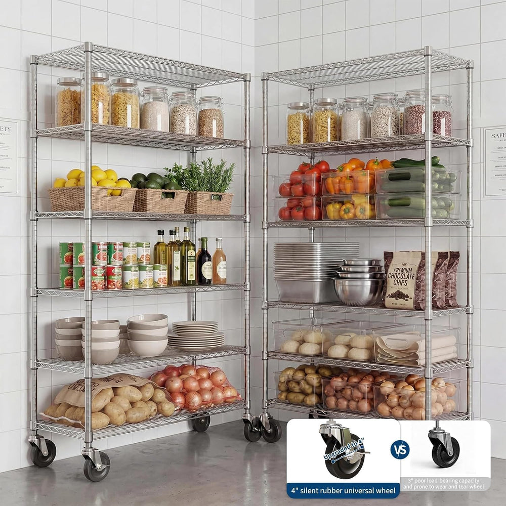 Garvee 6-Tier NSF Metal Wire Shelving with Wheels,47" Wx18 Dx71 H, 2640LBS