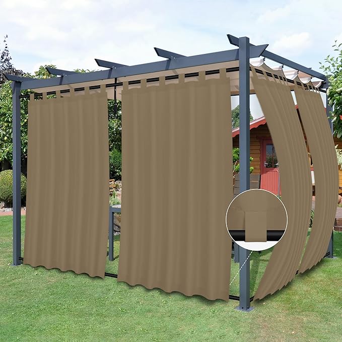 Easy-Going Outdoor Patio Curtains Detachable Tab Top Windproof Weatherproof C...