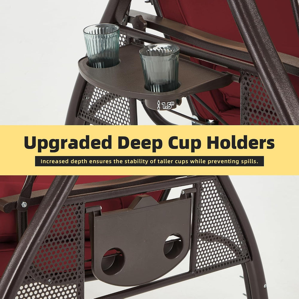 3 Person Porch Swing with Adjustable Canopy, Patio Swing with Stand