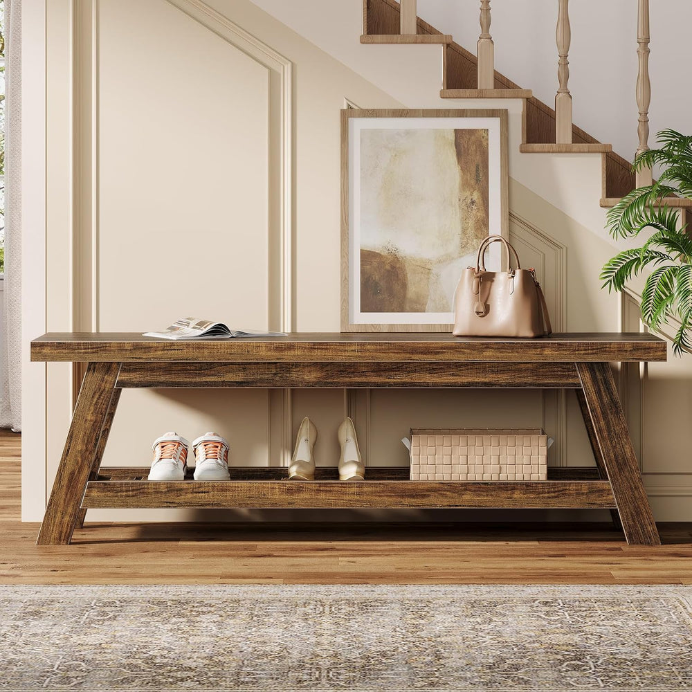 Tribesigns 55" Entryway Bench with Shoe Storage, Wood Bench Seat