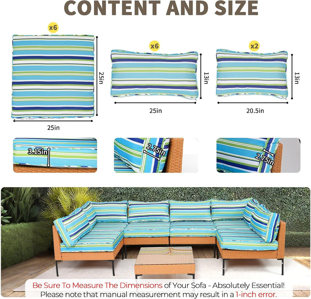 Outdoor Cushions for Patio Furniture 14-Piece Outdoor Sofa Replacement Cushio...