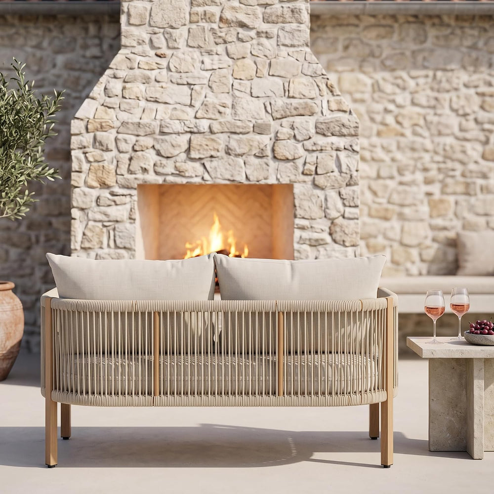 Patio Sofa Furniture Outdoor Loveseat Balcony Couch Apricot Beige
