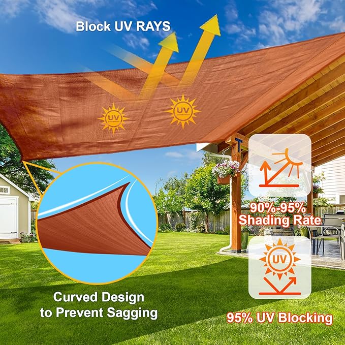 SUNLAX Sun Shade Sail 12' x 12' Terra Red Rectangle Canopy Sail Shade...