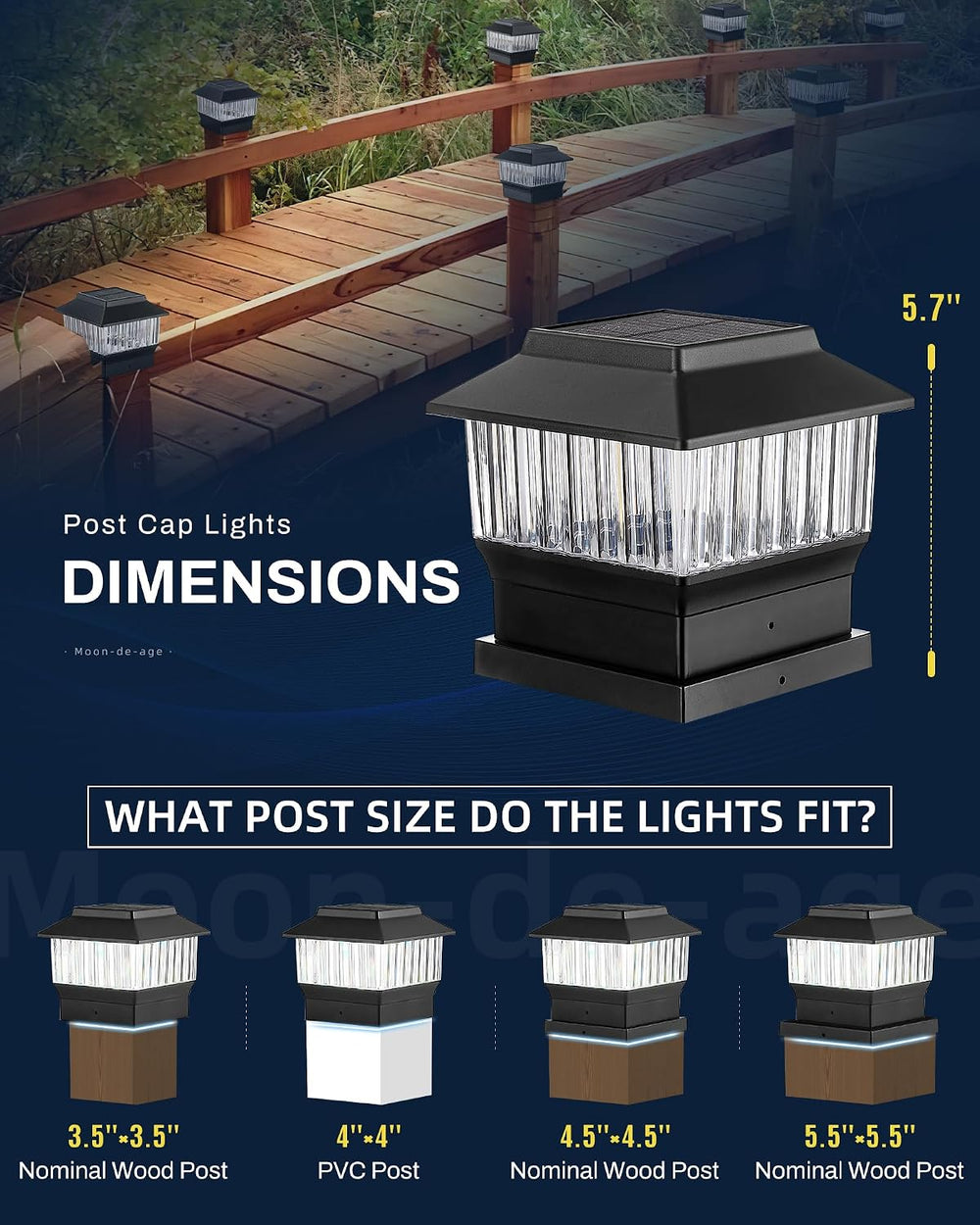 3.5x3.5 Solar Post Cap Lights, 3 Modes, Black, 6 Pack