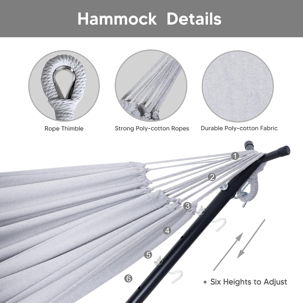 SUNCREAT 2-in-1 Convertible Extra Large Hammocks with Stand, Light Gray