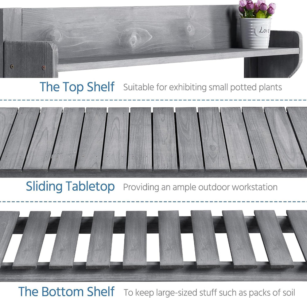 Yaheetech Outdoor Potting Bench with Sink, Garden Table, Lower Shelf,Gray