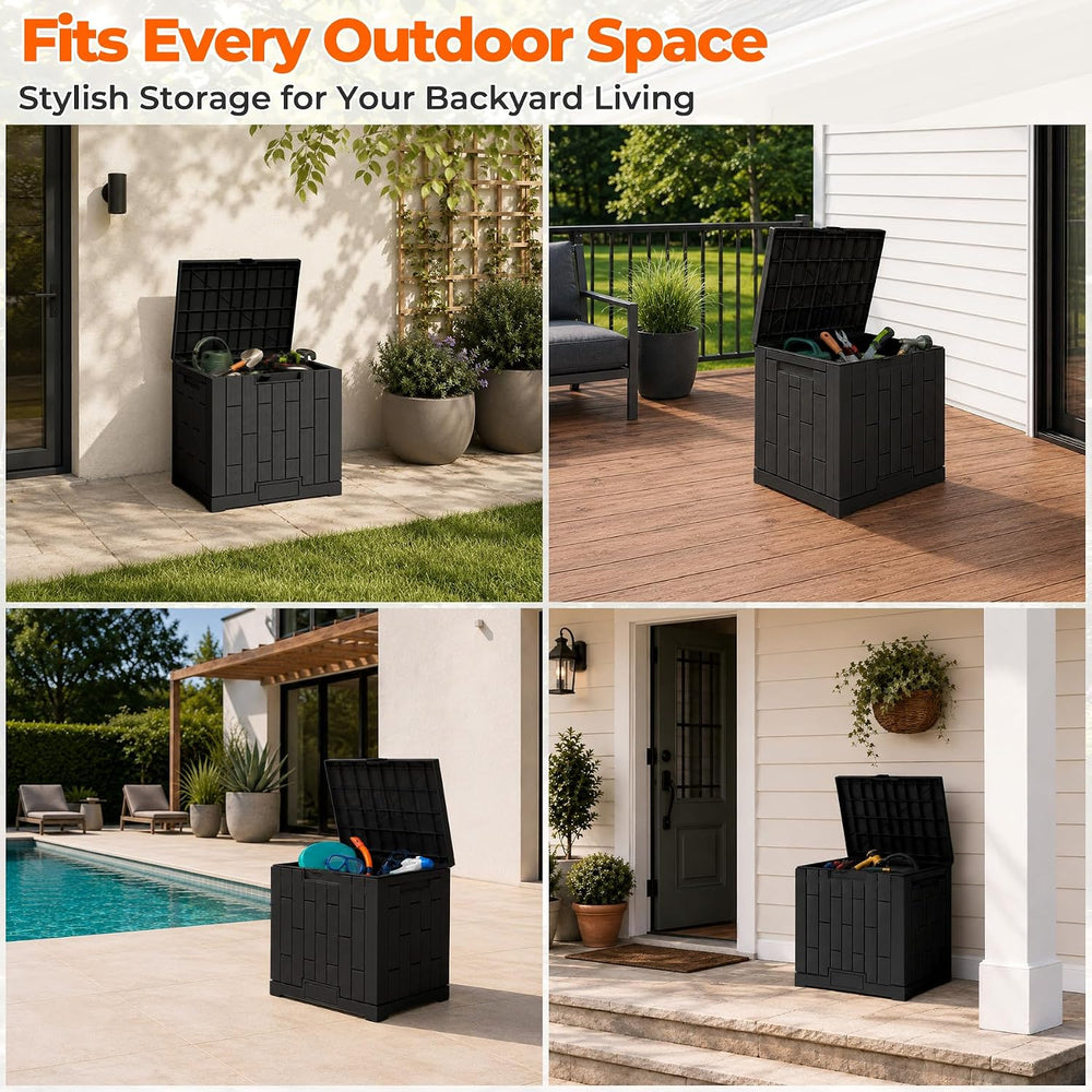 Outdoor Storage Box, 30 GallonWaterproof Resin Patio Deck Box (Black)
