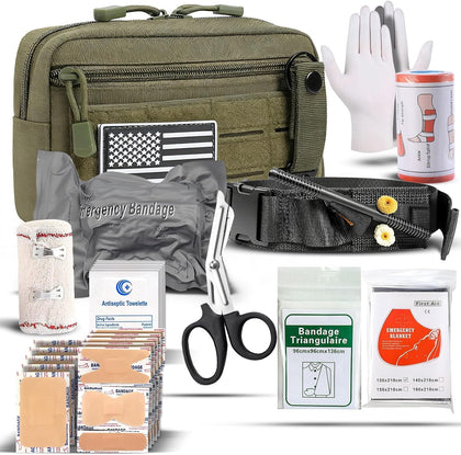 IFAK Trauma Kit with Tourniquet, 4-Inch Israeli Bandage, Elastic Bandages, Set of 34 Pieces Tactical First Aid Kit for Car, Camping, Hiking and Travel