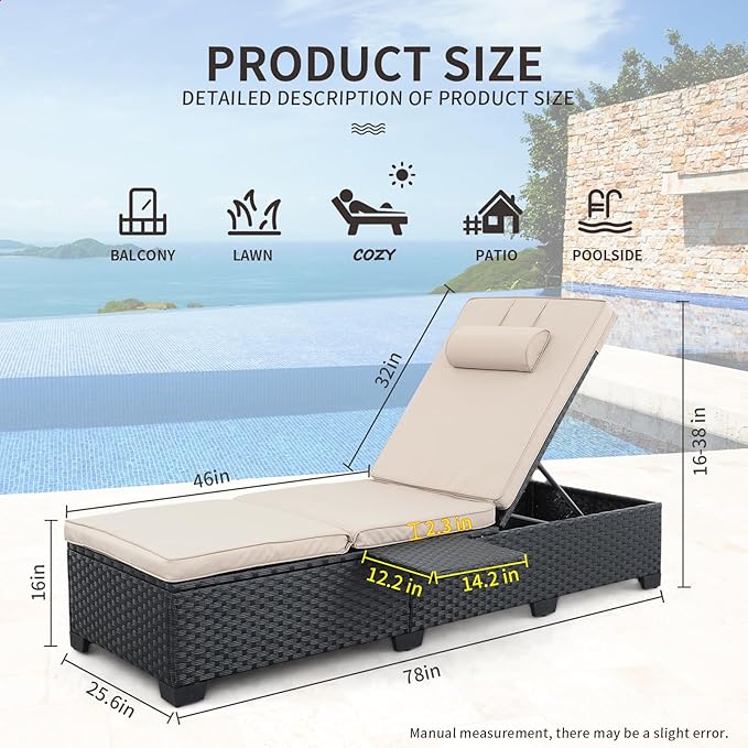 WAROOM Outdoor Chaise Lounge Chairs for Outside Patio Furniture Set of 2 Wick...