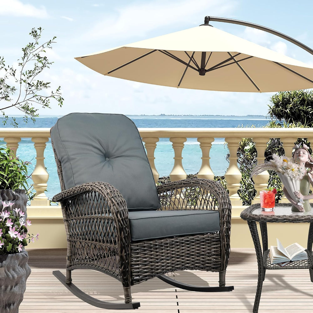 Outdoor Wicker Rocking Chair, All Weather Resin Rattan Wicker Rocking Chairs,...