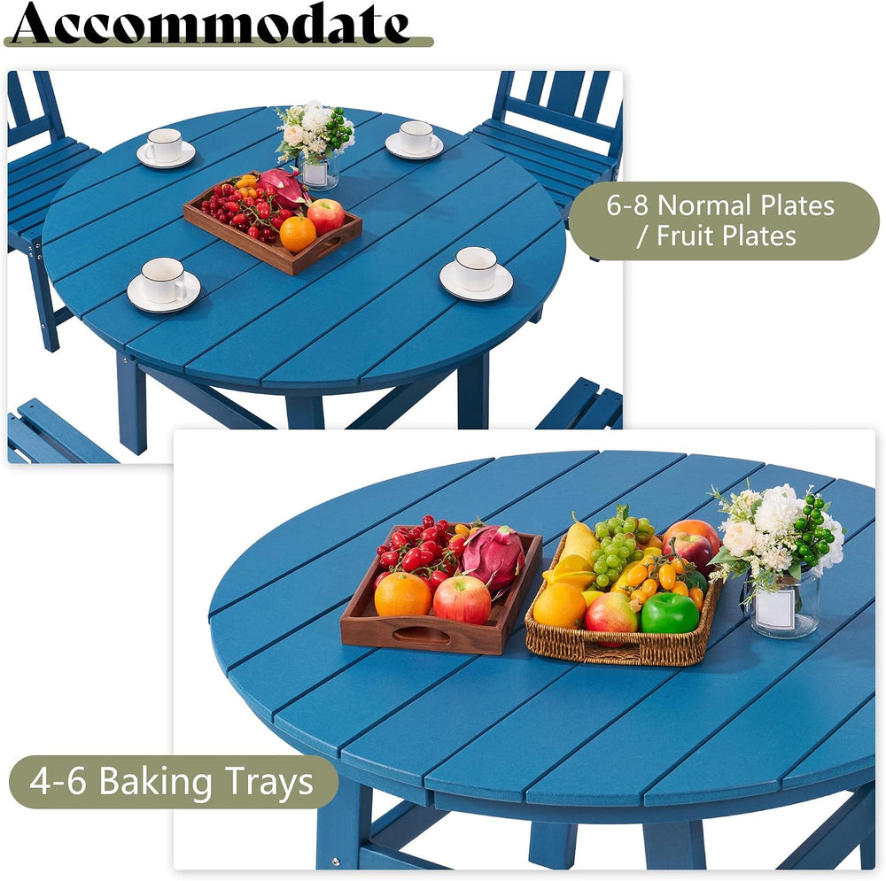 AMERLIFE Outdoor Dining Set for 4, HDPE Round Table and Chairs, Blue