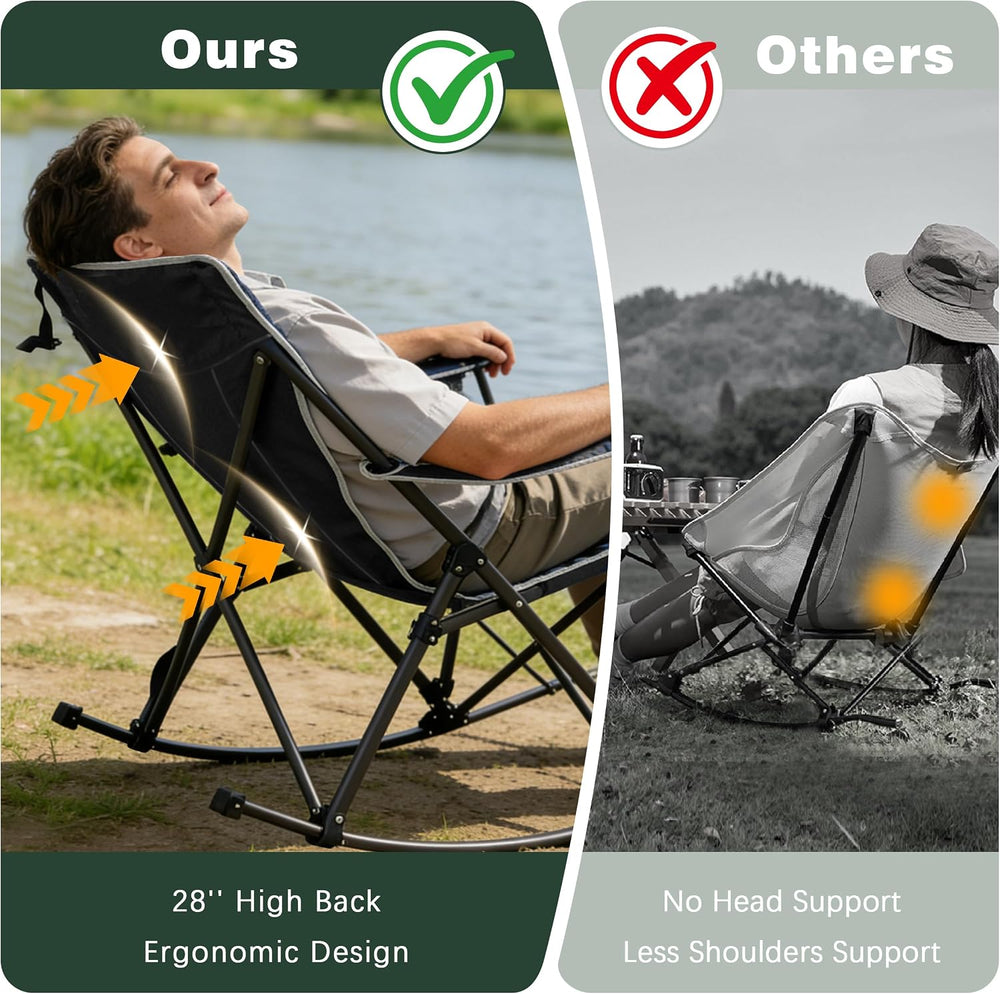 SUNNYFEEL Oversized Folding Rocking Camping Chair with Buckle Design 500lbs
