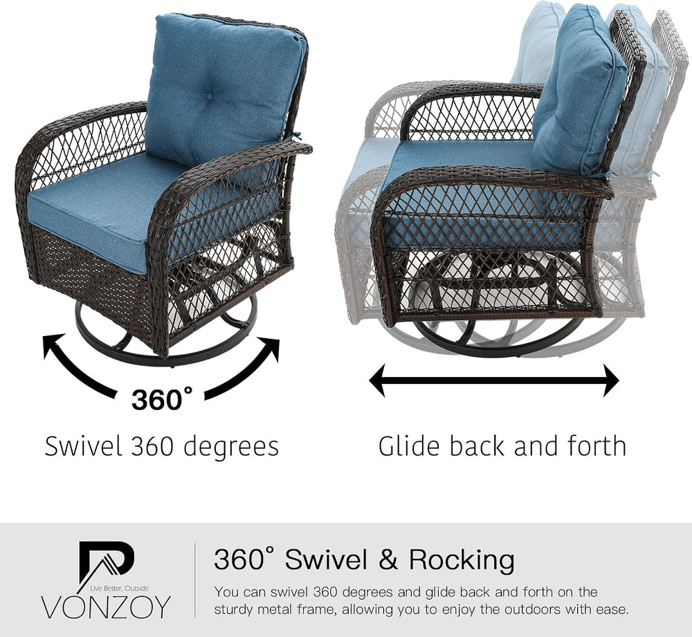 Patio Furniture Set 3 Pieces, Outdoor Swivel Glider Rocker Bistro Set, Blue