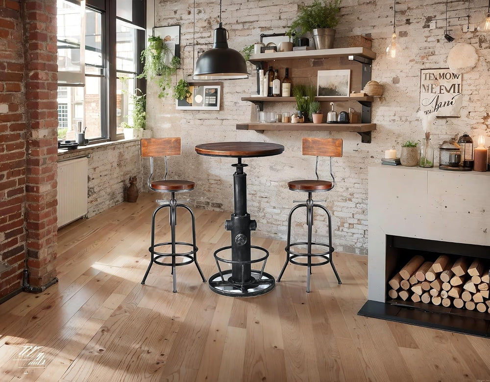 LOKKHAN 3-Piece Bar Table (38.6"-48.4") & 2 Backrest Stools (26...