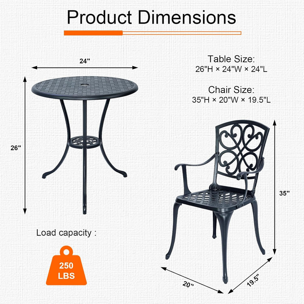 3 Piece Patio Bistro Set with Cushions, Outdoor Bistro Table and Chairs Set o...