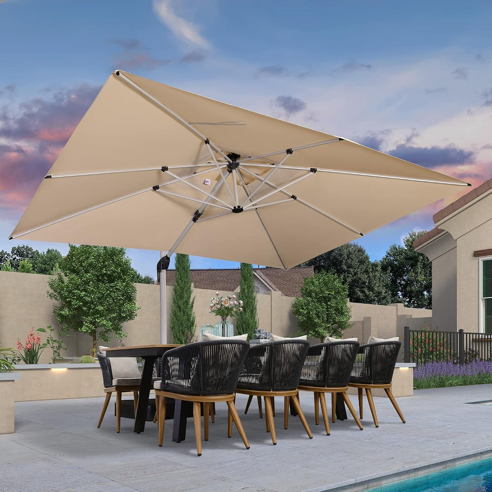 PURPLE LEAF Cantilever Patio Umbrella 10' X 13' Extra Large, Beige
