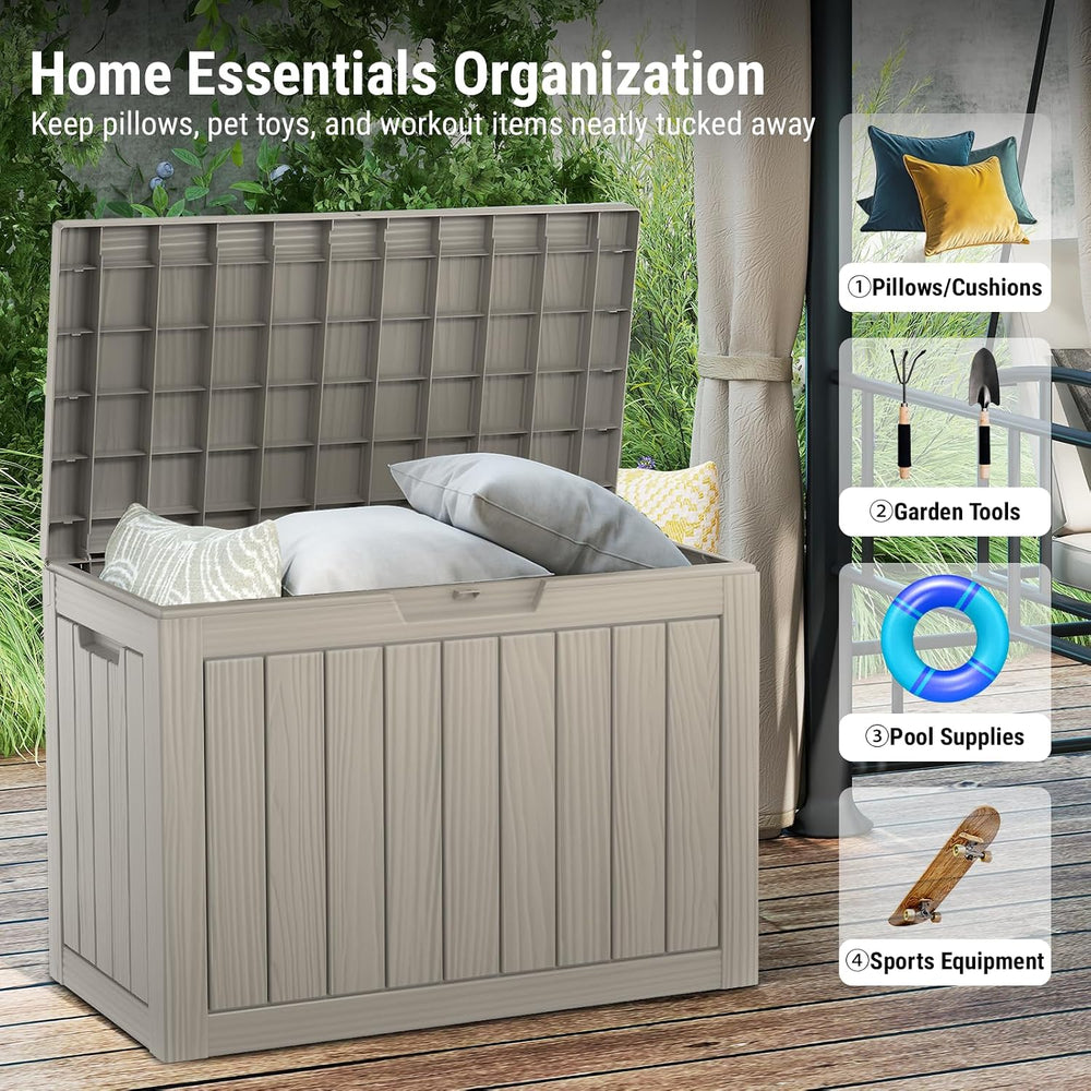 Mars Villa 50 Gallon Outdoor Storage Box, Deck Box Waterproof, Grey