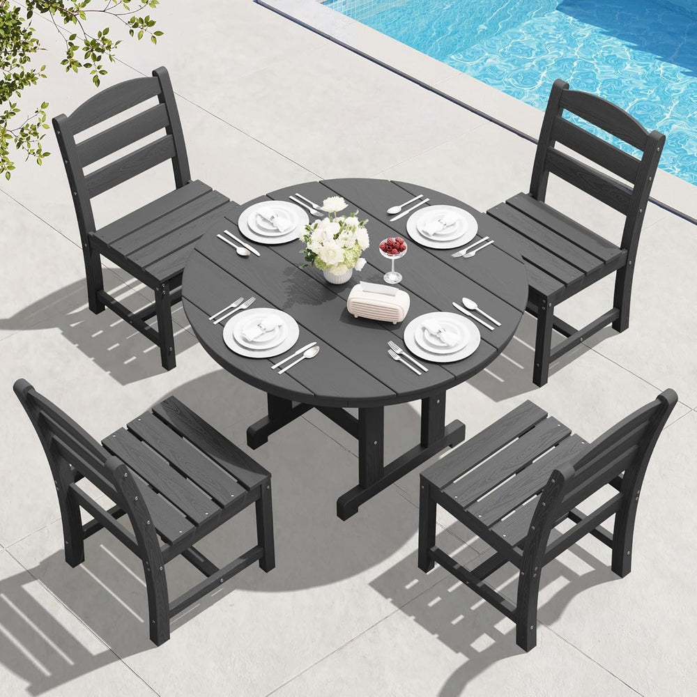 SERWALL 5-Piece Patio Dining Set, 45" Table & 4 Armless Chairs, Grey