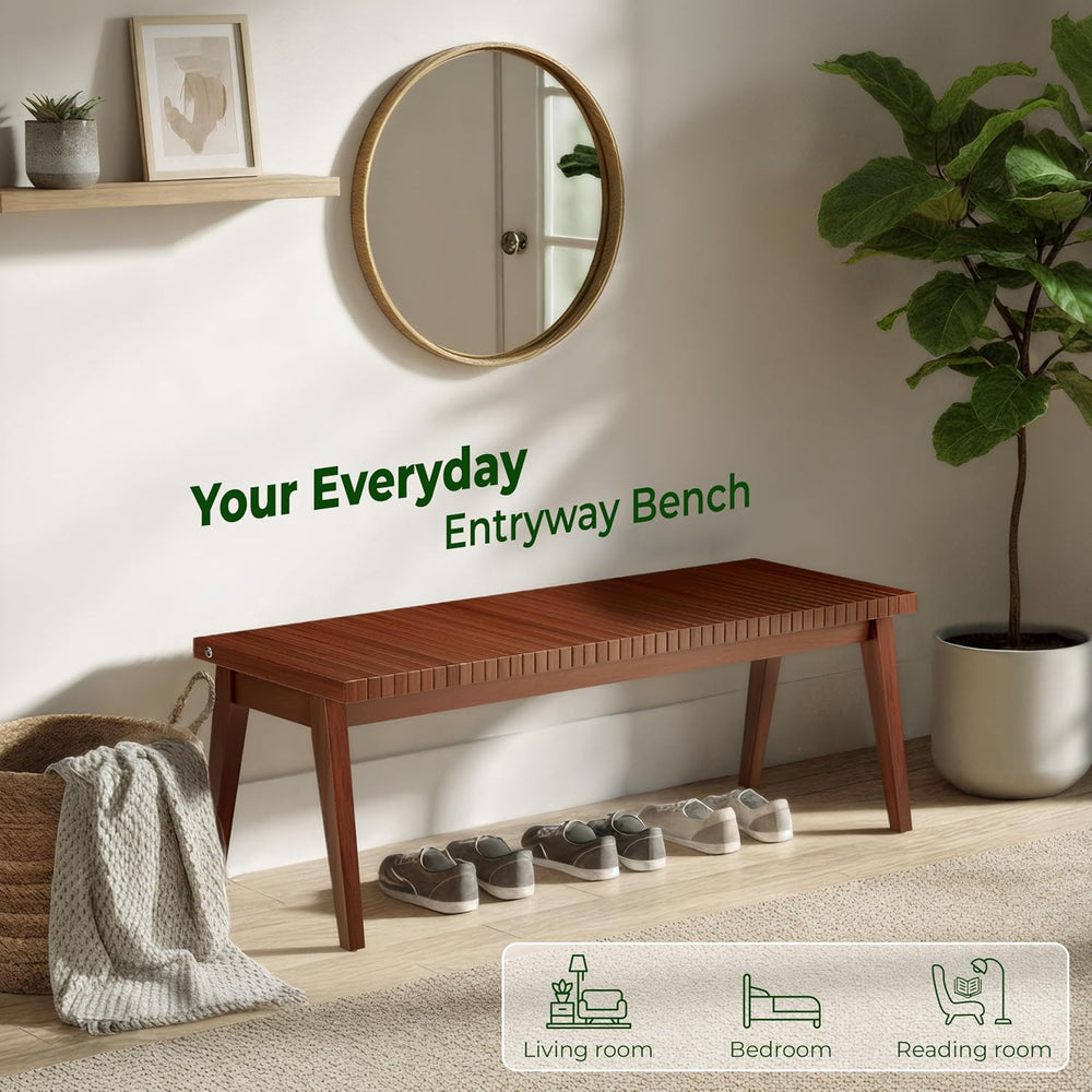 Wooden Bench Outdoor 47" Convertible Acacia Wood Bench, Solid Wood Indoo...