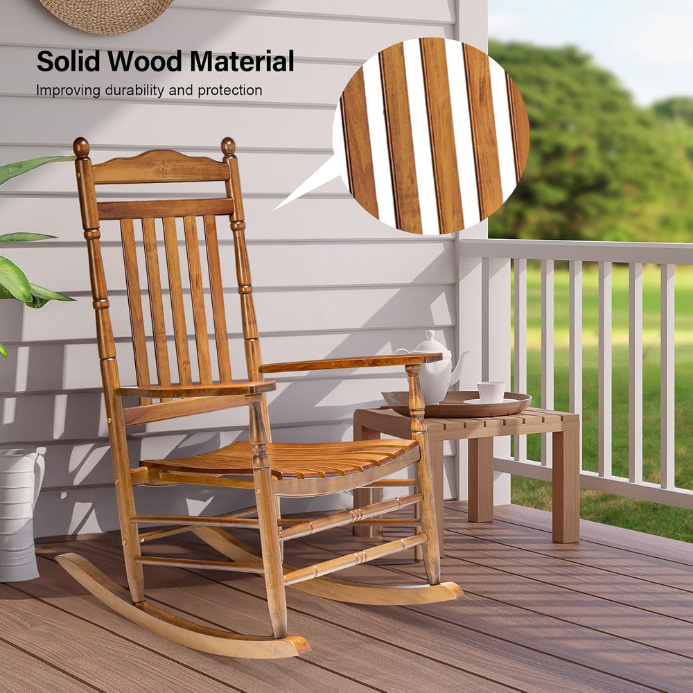 VINGLI Wooden Rocking Chair Outdoor Set of 2, Patio Rockers with High Back, S...