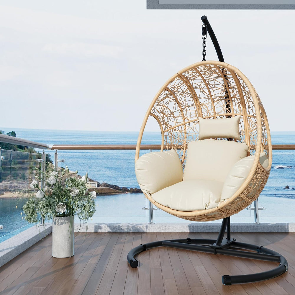 Oversized Hanging Egg Chair Outdoor Indoor, Wicker Swing Egg Chair with Stand...
