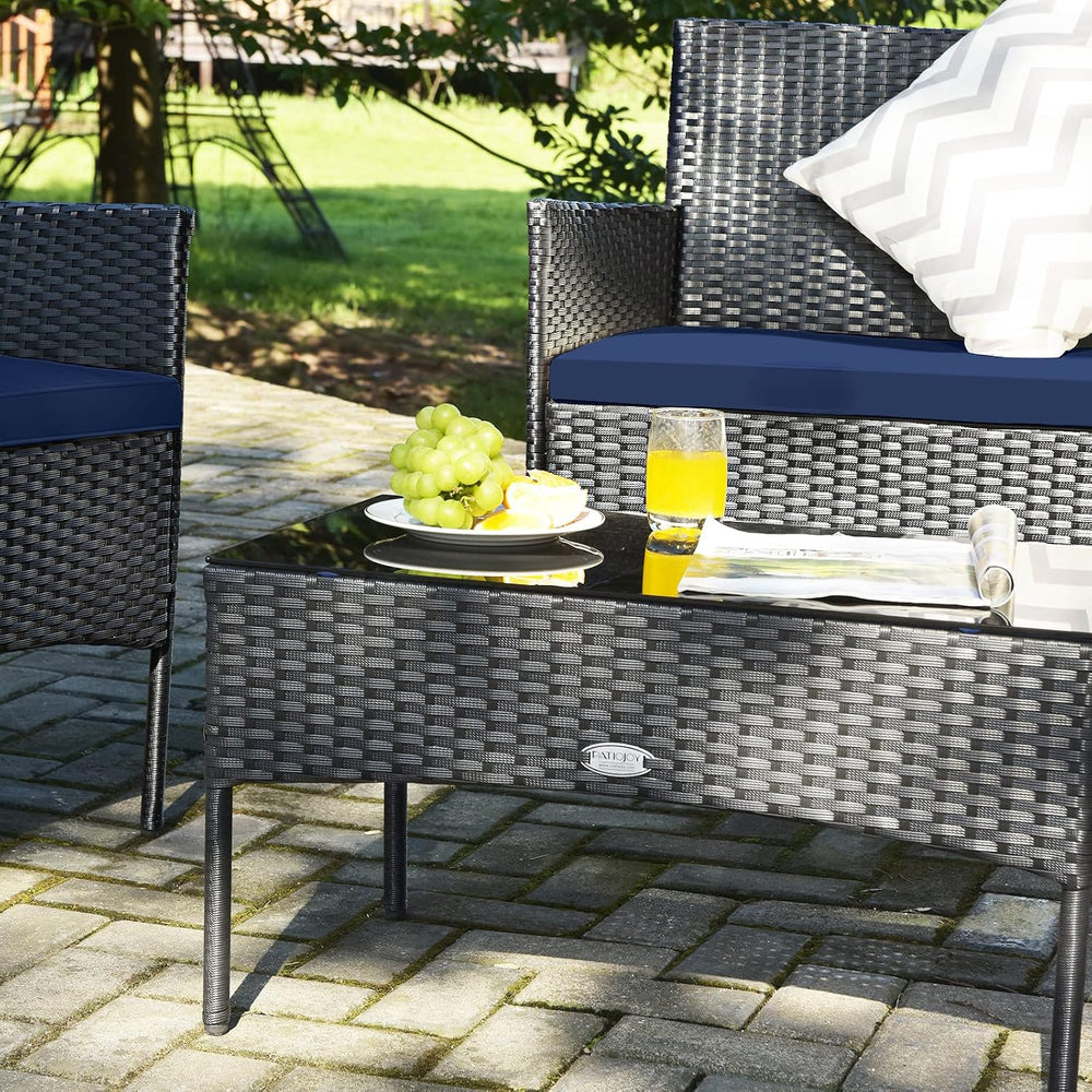 Tangkula 4 Pieces Patio Furniture Set, Outdoor Wicker Conversation Set with T...