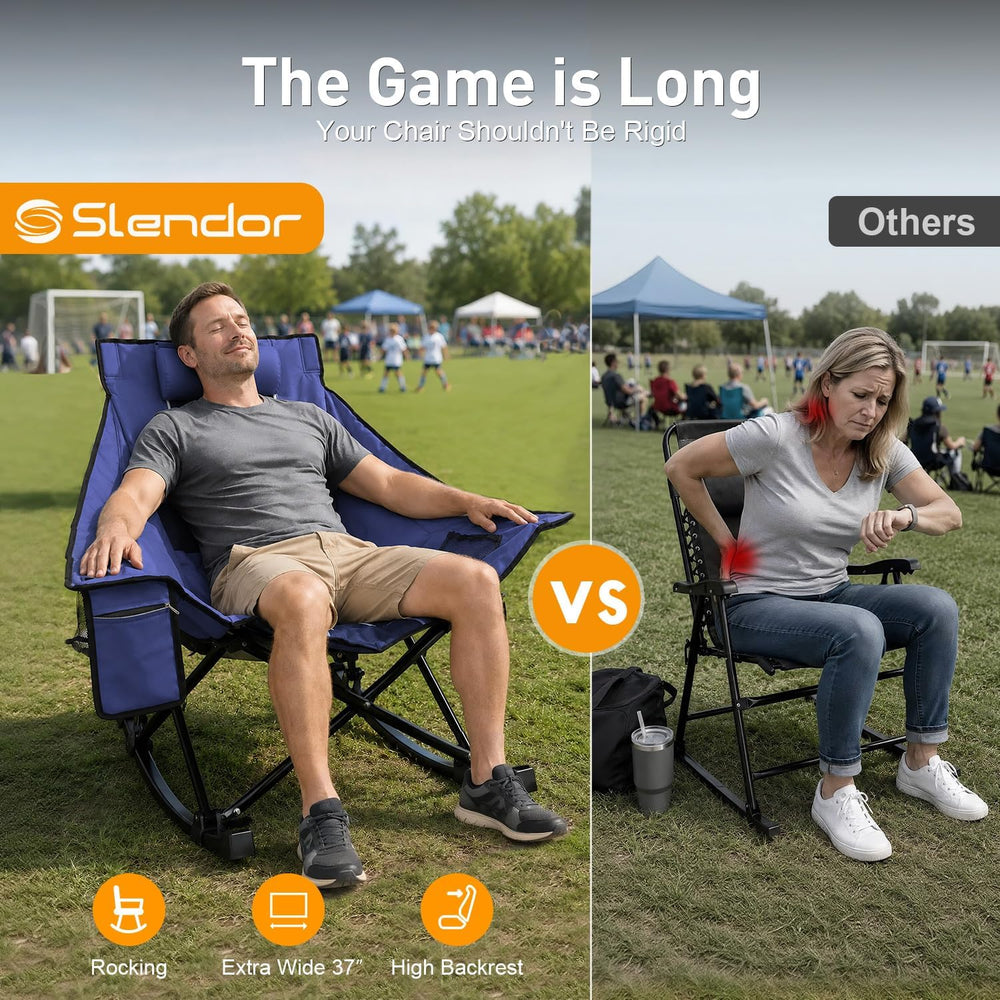 Slendor Rocking Camping Chair, 37" Wide Large High Backrest Folding Chair