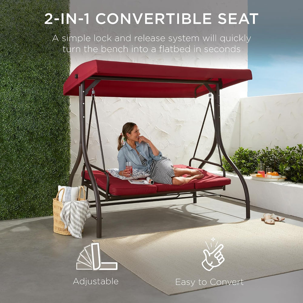 Best Choice Products 3-Seat Outdoor Large Converting Canopy Swing Glider, Pat...