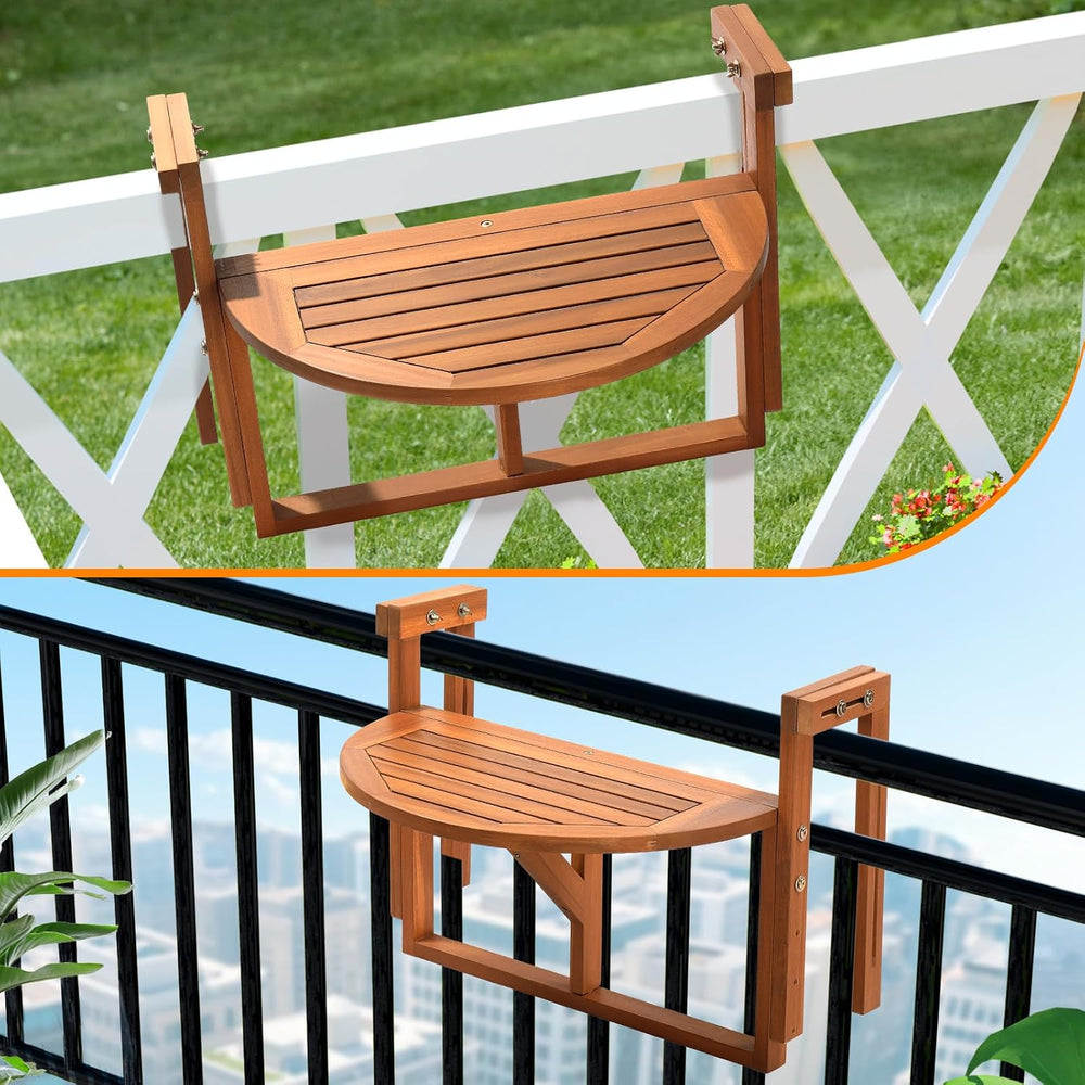 VINGLI 22in Acacia Wood Folding Balcony Hanging Table – Adjustable Height &am...