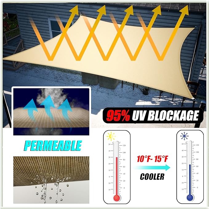 Amgo 16' x 20' Beige Rectangle Sun Shade Sail Canopy Awning UPF50+ AG...