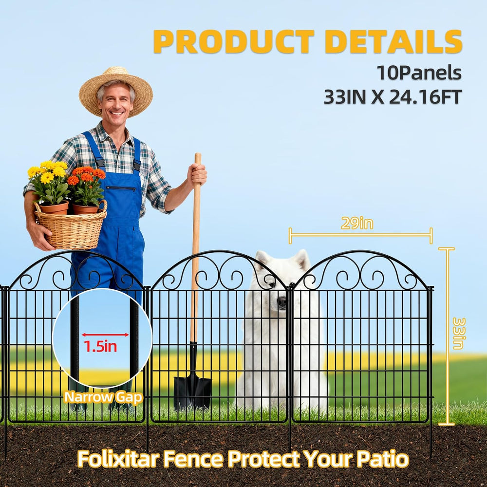 COLRASN 10 Panels No Dig Decorative Garden Dog Fence Outdoor for Yard, 33in(H...
