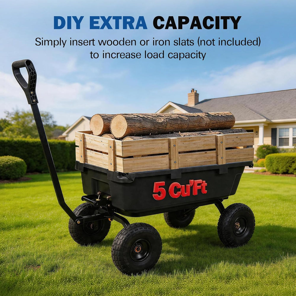 BILT HARD 900 lbs Poly Garden Dump Cart, 5 Cu.Ft Wheelbarrow Cart with 10&quo...