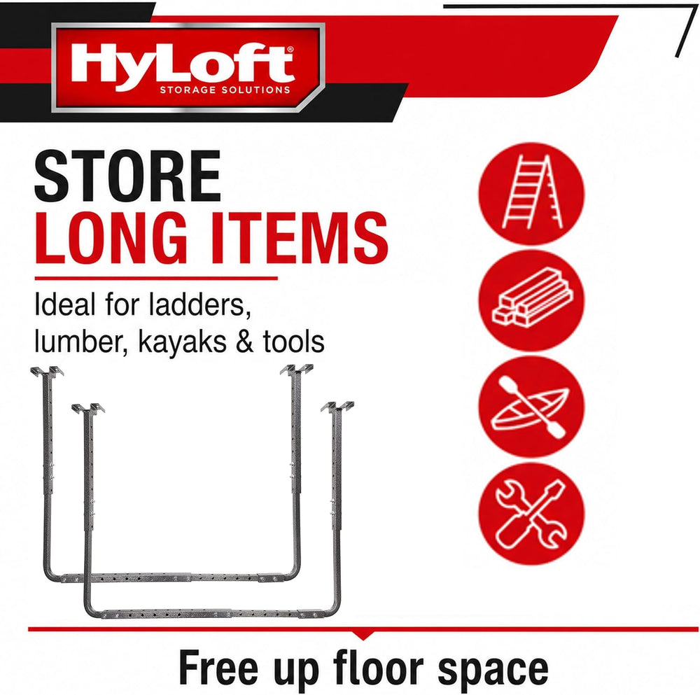 HyLoft Adjustable Garage Ceiling Mount Storage Rack Kit, Ceiling Shelving Mou...