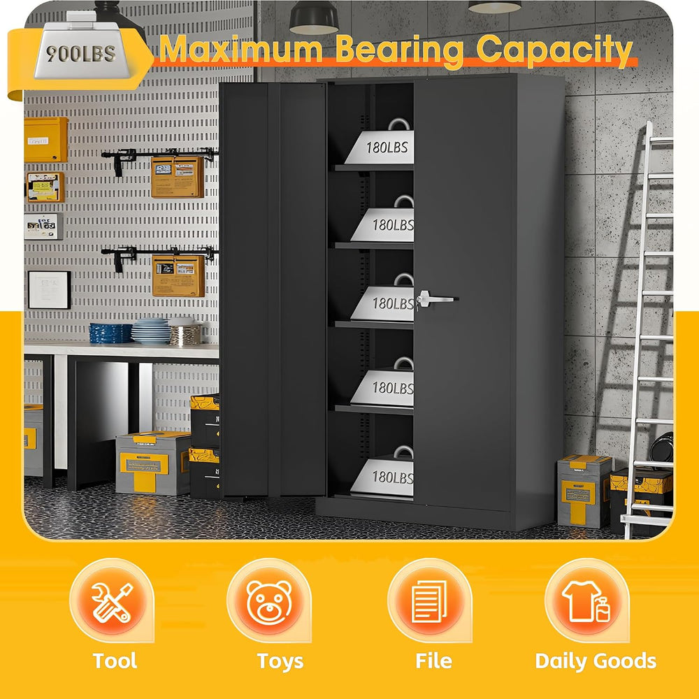 72" H Metal Storage Cabinet with 2 Doors and 4 Adjustable Shelves, Black...