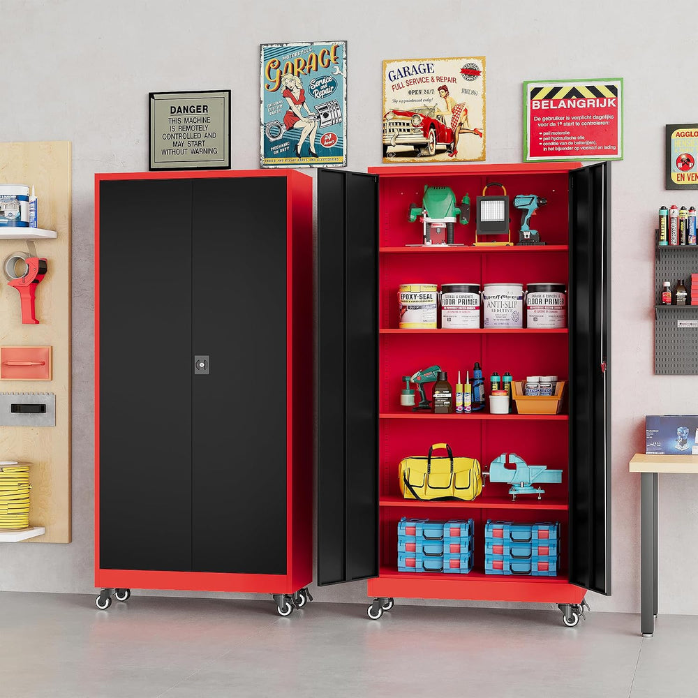 SISESOL 75" Tall Metal Storage Cabinet with Wheels,Rolling Garage Storag...