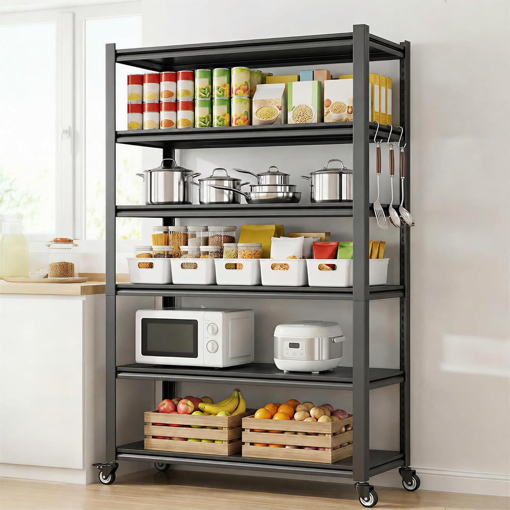 Lauxery 5-Tier Heavy Duty Storage Shelves with Lockable Casters - 3000LBS Cap...